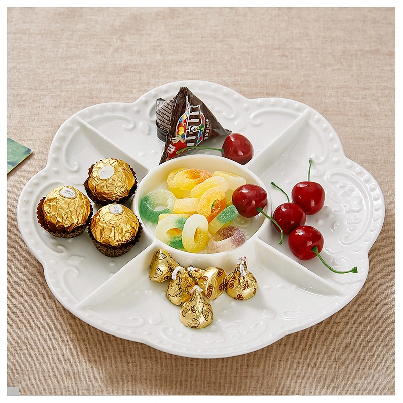 Simple Style Ceramic Dish White Lace Fruit Plate Snack Dish Customized Logo Porcelain Tableware Plate