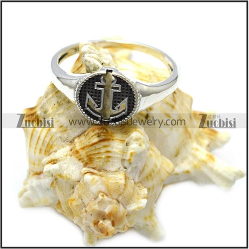 Tiny Women Jewelry Silver Engraved Hollow Anchor Round Signet Ring in old Fashion