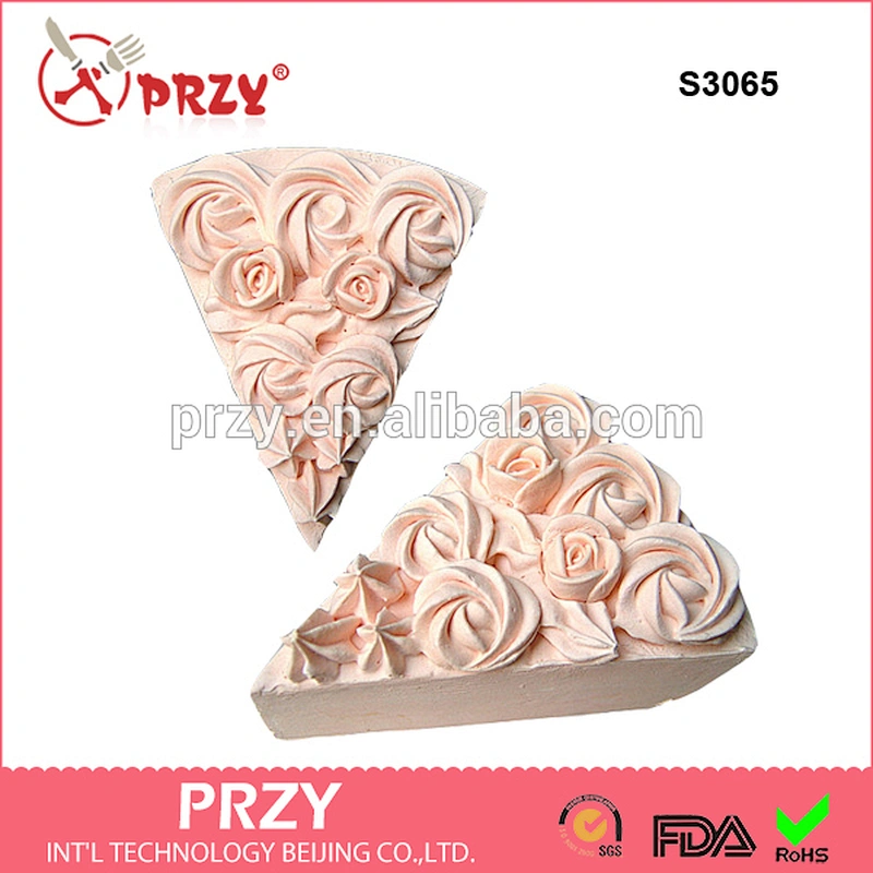 S3065 Food grade family silicone soap molds /Wedding cake slice with Rose icing top - 3D Silicone