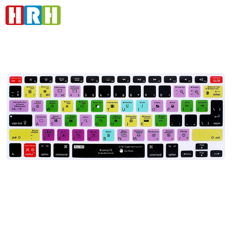 Amazon Hot Sale laptop keyboard cover For Mac OSX Keyboard Covers Shortcuts Silicone Keyboard Film Protection for macbook pro 13