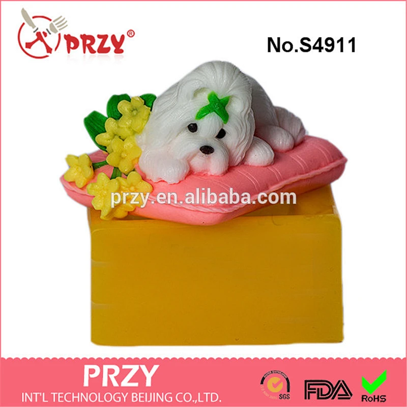 S4911 Dog on the pillow 3d handmade silicone soap mold