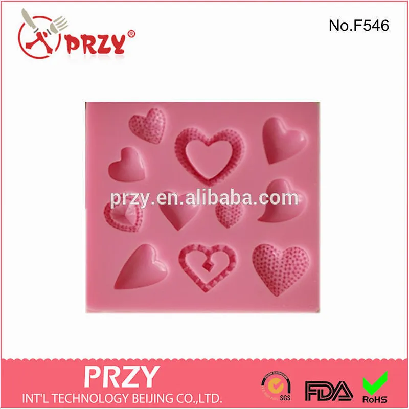 mixed heart shaped fondant silicone mold ,cake decorating fondant silicone mold