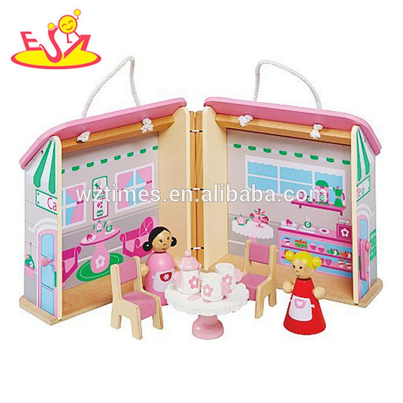 2018 Wholesale girls pink wooden toy doll house lovely children wooden toy doll house new kids wooden toy doll house W06A171