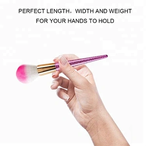 Pink 11pcs Glitter Diamond Makeup Brush Kit With Makeup Bag