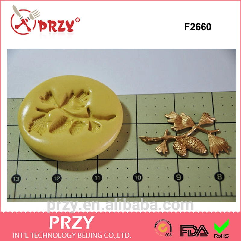 F2660 przy Pine Tree Branch Spray with Pinecones Silicone fondant decorative Rubber Flexible Mold
