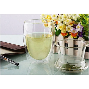 Professional glass factory glass cup with glass lid egg shape 12oz for tea drink