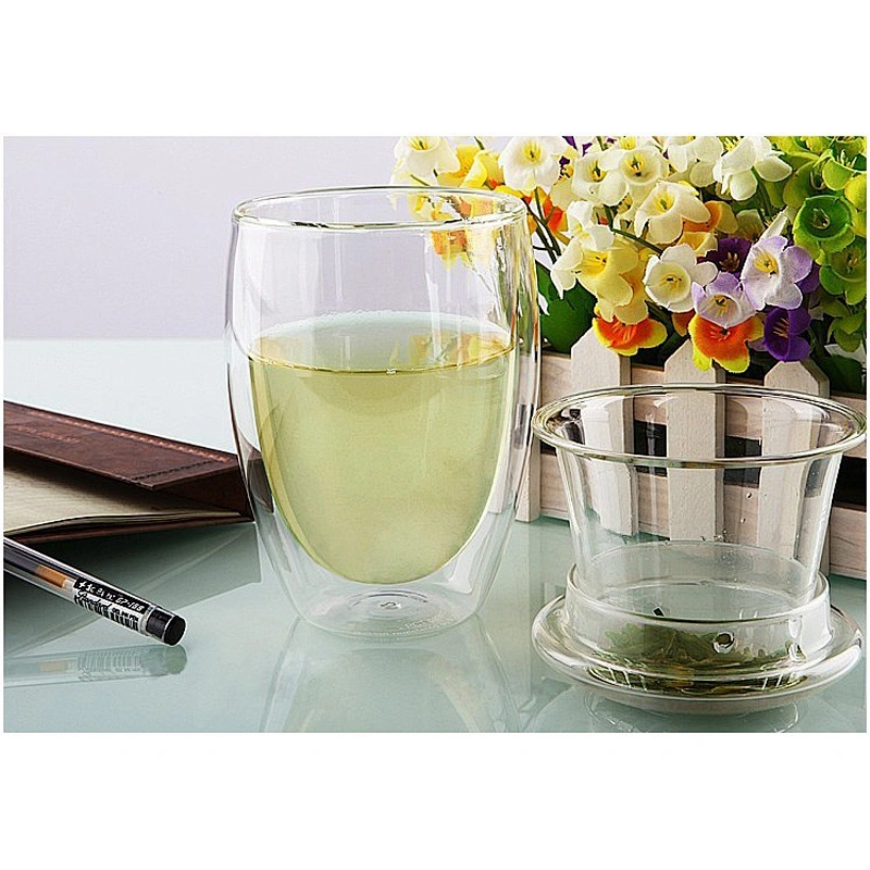 Professional glass factory glass cup with glass lid egg shape 12oz for tea drink