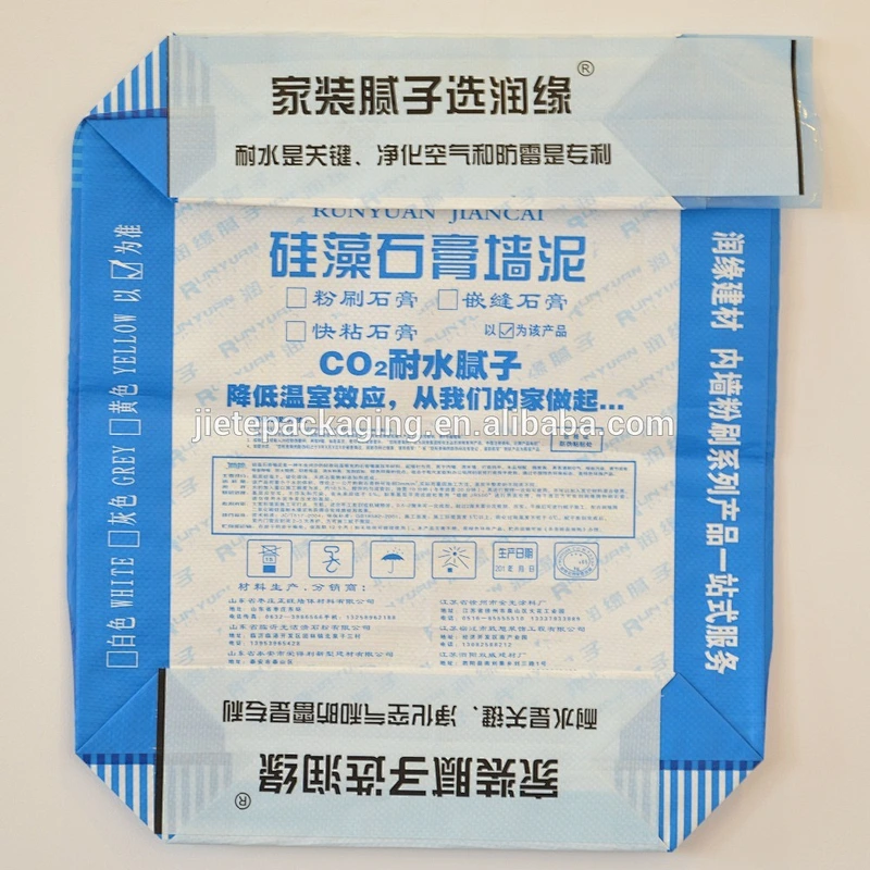 Moistureproof plastic square bottom stand up pp woven cement bag for wall putty powder,ceramic tile adhesive