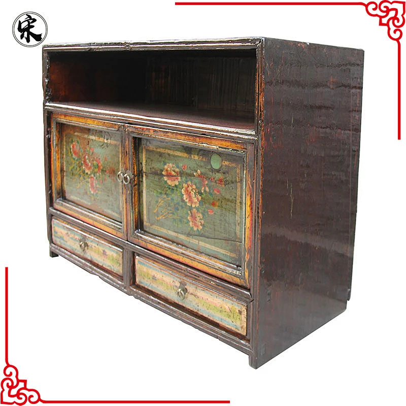 chinese old lacquered storage painted rustic store furniture