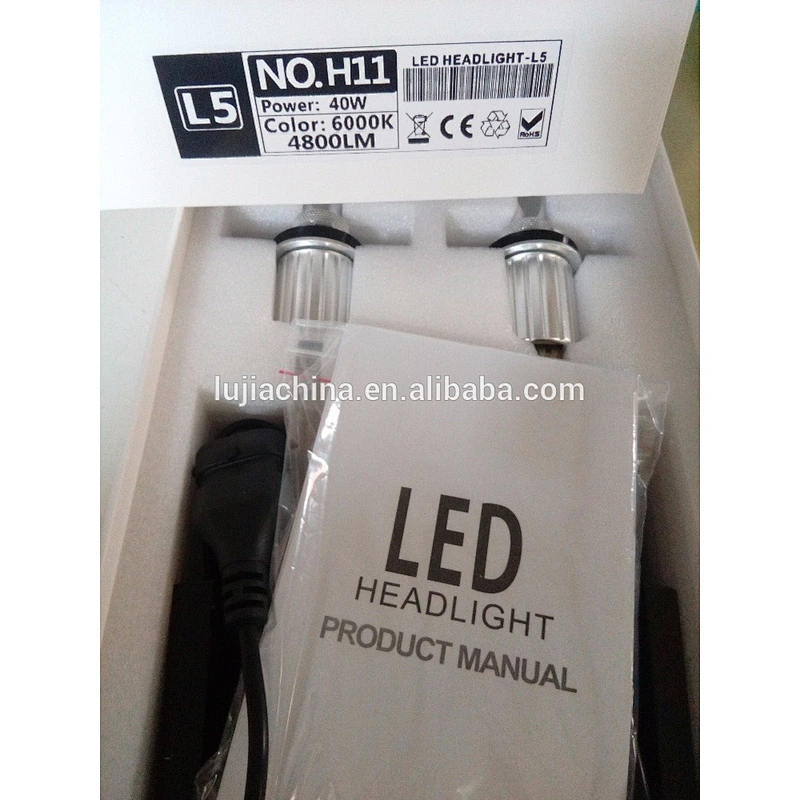 L5 xhp50 H11 car led headlight 40w high power 4000K 5000K 6000K H11 H4 H7 PK cob t5 g8 auto led conversation kits