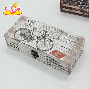 Wholesale customize wooden gift storage box bicycle pattern wooden gift square box W18A015