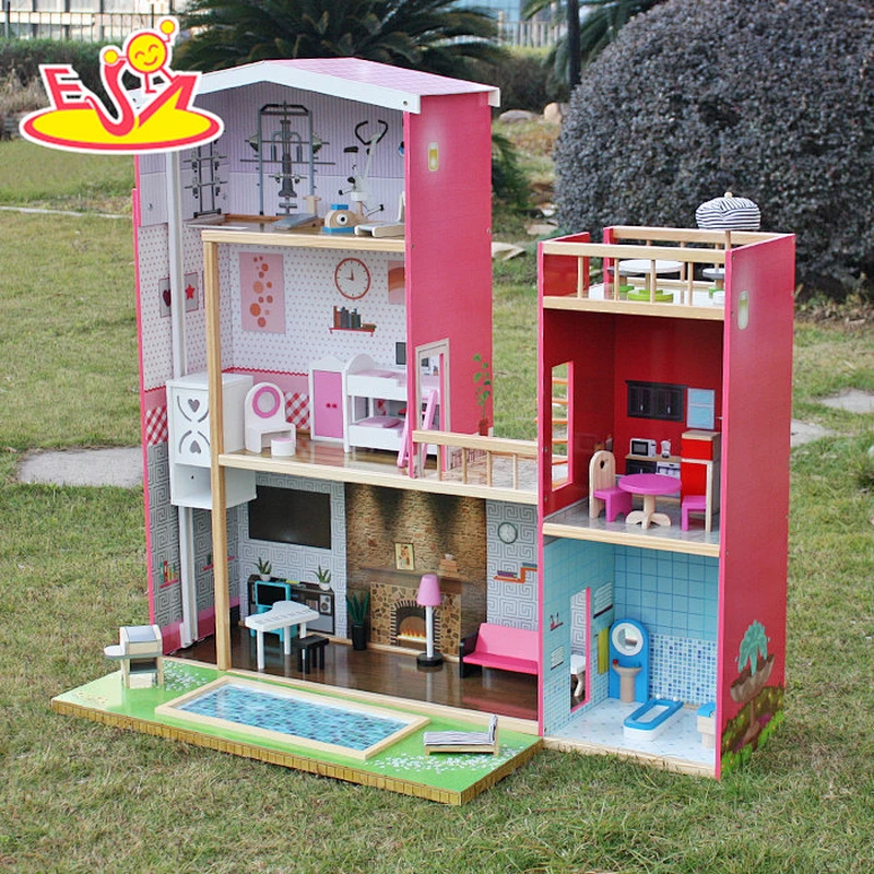 2018 New design girls uptown dollhouse modern size wooden uptown dollhouse wood uptown dollhouse with furniture W06A152