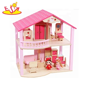 2018 New design girls mini wooden dollhouse kits best children wooden dolls house for sale W06A171