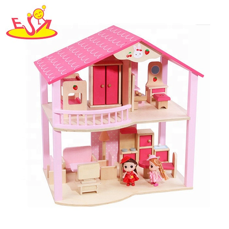 2018 New design girls mini wooden dollhouse kits best children wooden dolls house for sale W06A171