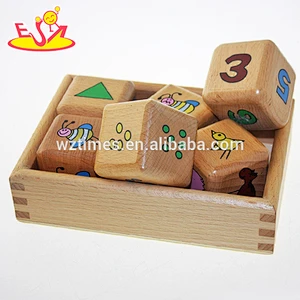 Wholesale animals pattern wooden cube blocks toy funny 3d wooden cube blocks toy W13A063