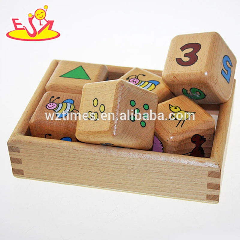 Wholesale animals pattern wooden cube blocks toy funny 3d wooden cube blocks toy W13A063