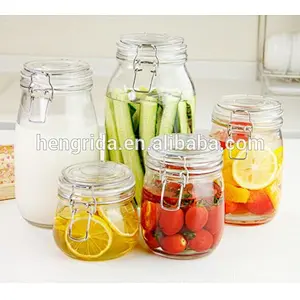 round clear Glass Storage Jar With clip