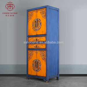 Chinese Factory Wholesale Antique Furniture Tibetan Painted Wardrobe Cabinet