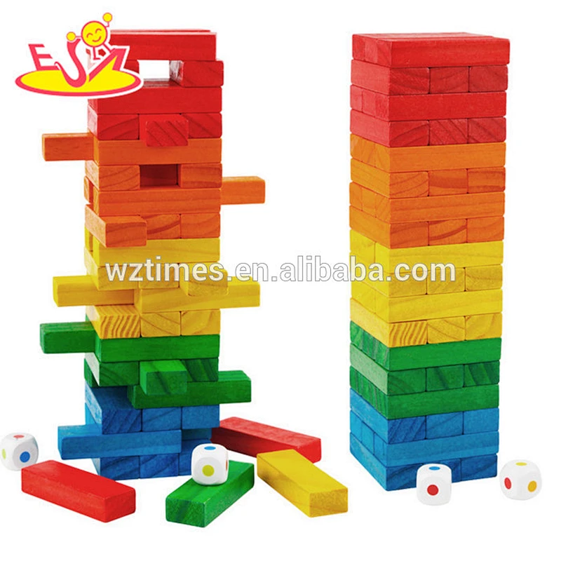 Venta al por mayor 54 UNIDS niños de madera de construcción de ladrillos juego de juguete colorido niños apilar de madera de construcción de ladrillos juego de juguete W13D154