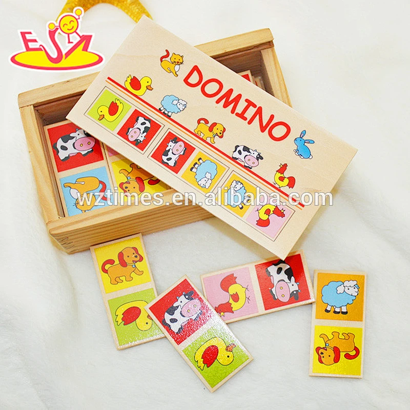 Wholesale cheap wooden educational kids domino puzzle toy W15A005