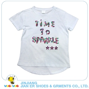 New design sequins letter pattern kids girls cotton printed t shirt