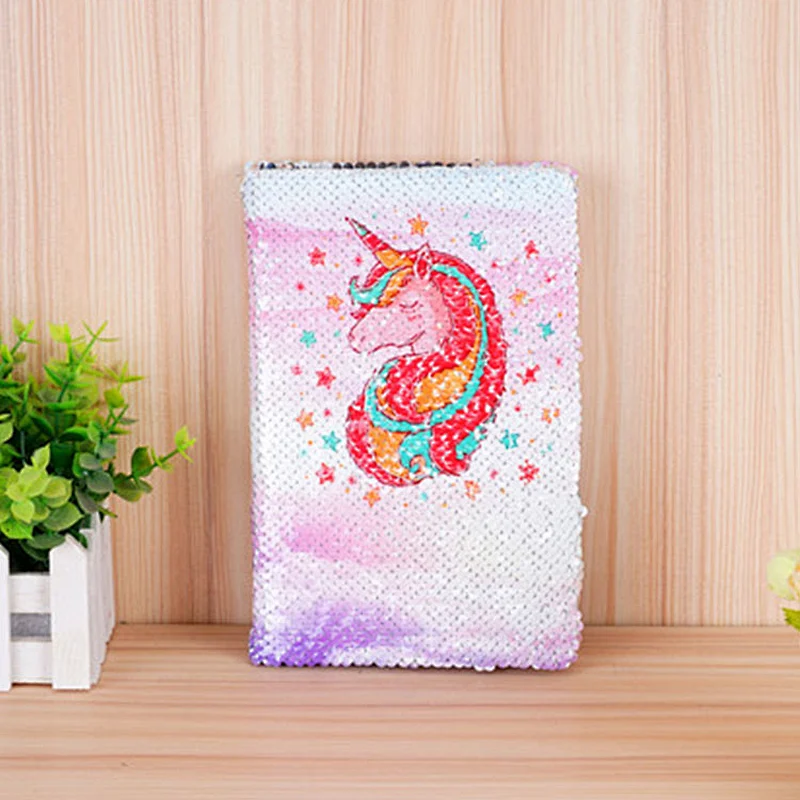 School Stationery A5 Sequins Notebook Journal With Cute unicorn Pattern Creative Hardcover Diary book