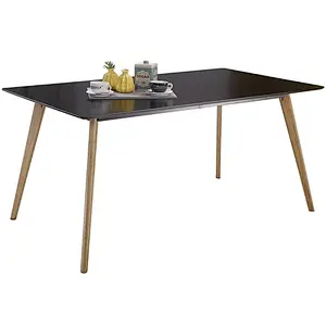 scandinavian solid wood oak Rectangle Dining Table with black MDF top