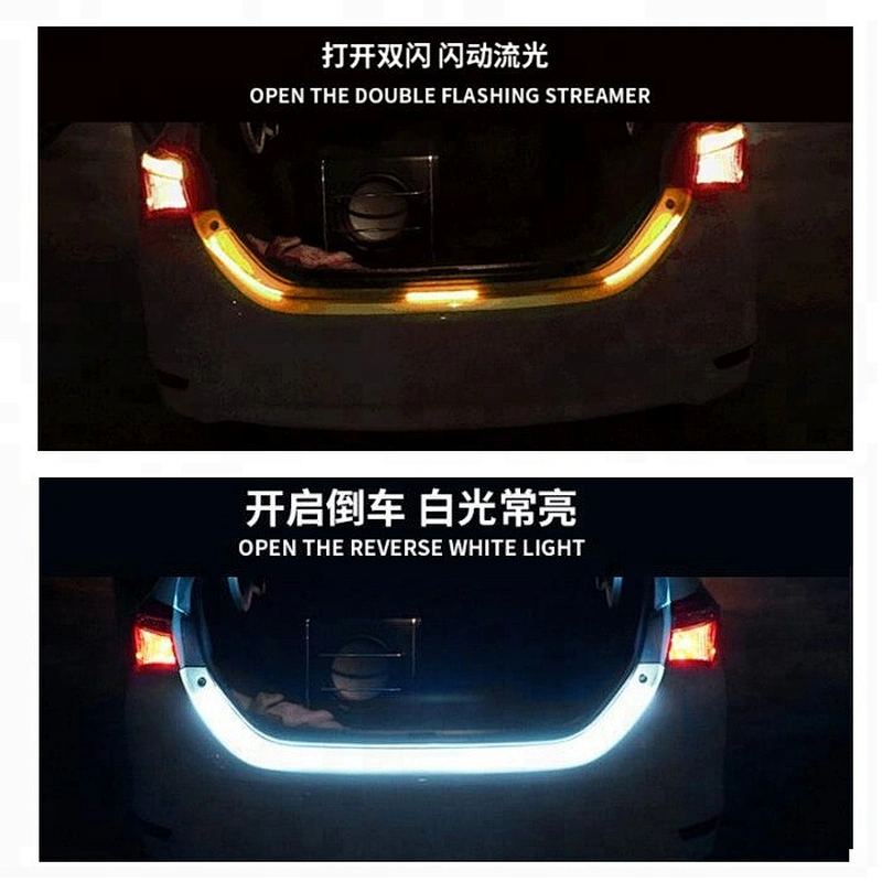 RGB flowing Flexible LED strip DRL Rear Trunk Tail gate Light Brake turn Signal Reverse Warning Flash for 12V Cars