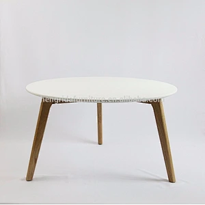 scandinavian solid wood oak round decorative coffee table with white MDF top