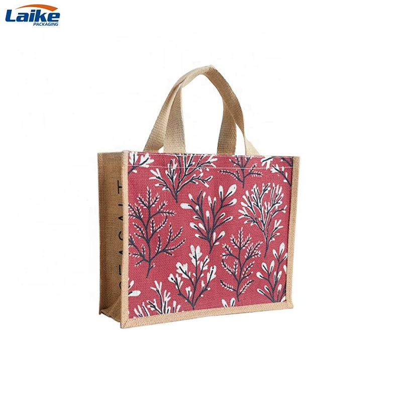 Custom eco friendly waterproof tote shopping jute sack  bag burlap linen packing gift bag with logo print