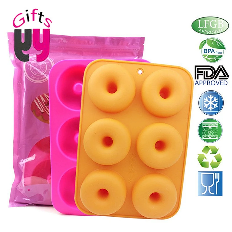 high quality food grade 6 holes round silicone mold donut baking pans multi size shape