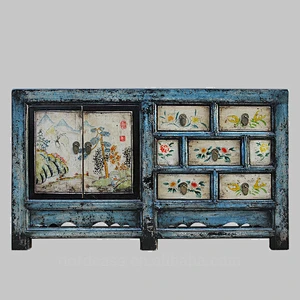 factory price reproduction solid wood hand painting chinese antique style furniture cabinet