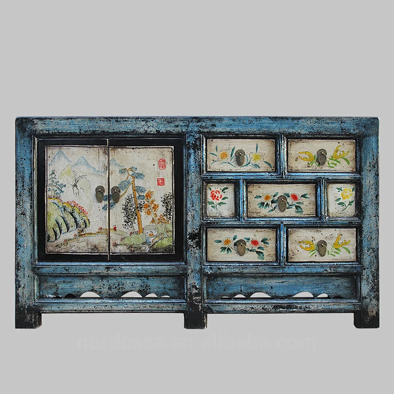 factory price reproduction solid wood hand painting chinese antique style furniture cabinet
