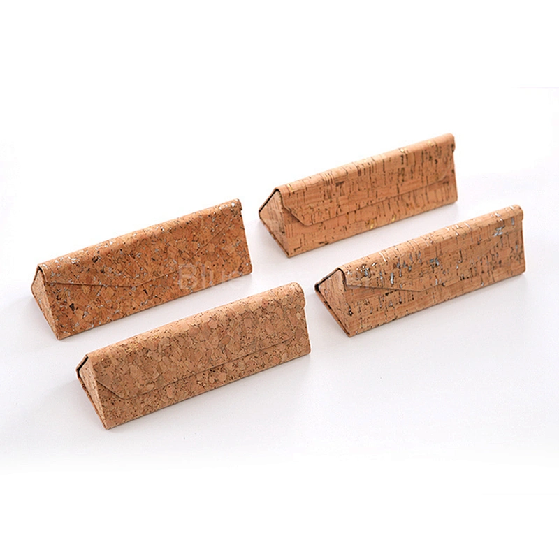 Cork PU Leather Triangle Folding eyeglass sunglass case