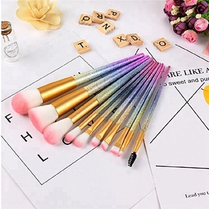 New Products Wanted Glitter Make Up 10pcs Rainbow Makeup Brushes Set Private Label With PU Leather Cosmetic Holder Beauty Sponge