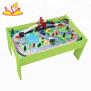 Customize educational 60PCS railway wooden toy train set table for kids W04C175C