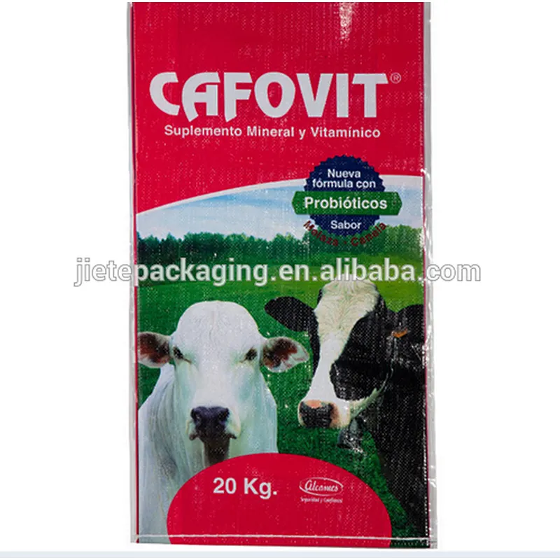 Hot sale 20kg durable bopp laminated plastic pp woven cattle feed bag for cows, rabbits, horses, sheep, chickens and pigs