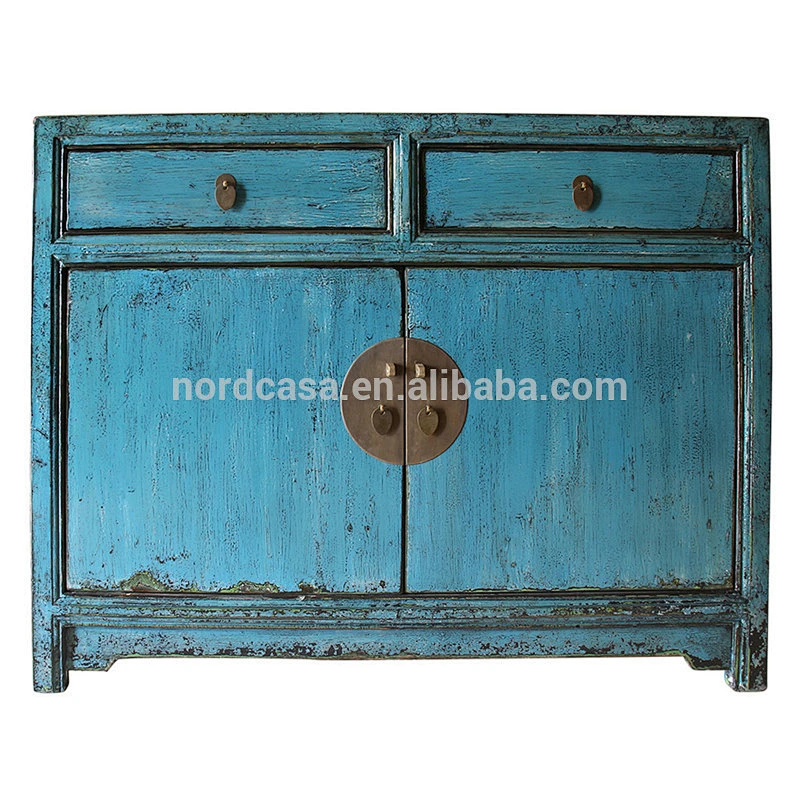 Two door Two drawer shiny blue cabinet chinese sideboard antique furniture cabinet