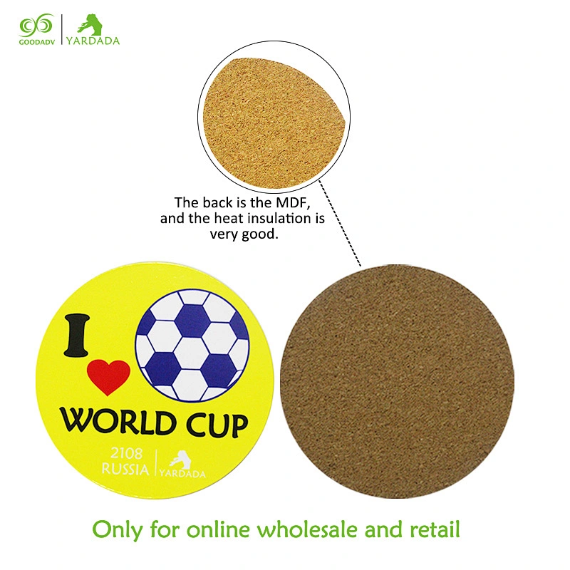 6pcs home decoration accessories modern table mat,World Football Cup fans round placemat kids wood cup coaster in stock for sale