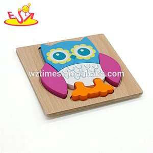 Wholesale creative owl design wooden jigsaw toy animal shape puzzle for children W14D038