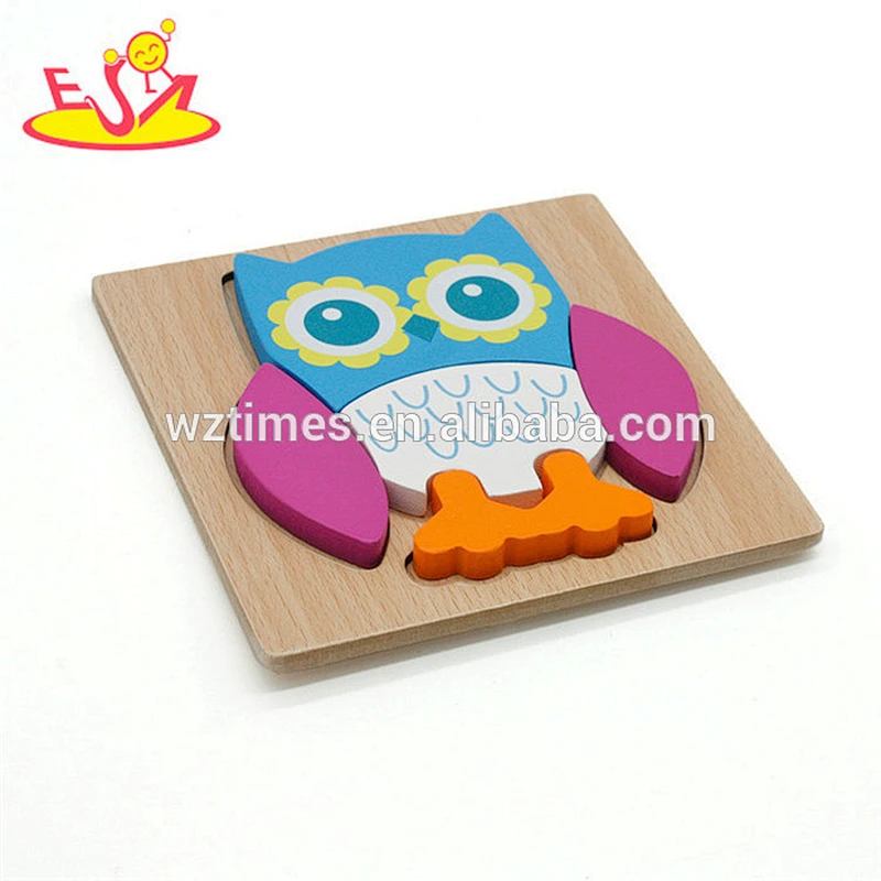 Wholesale creative owl design wooden jigsaw toy animal shape puzzle for children W14D038