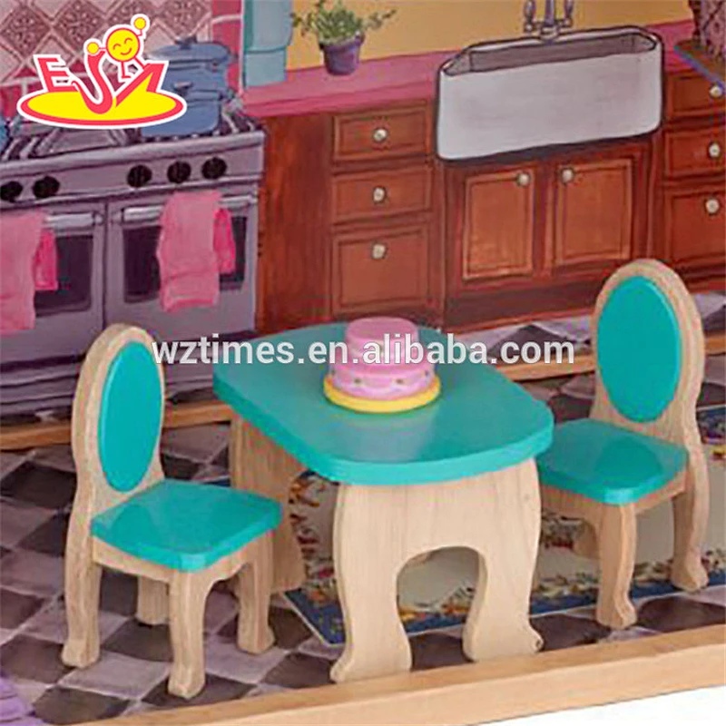 Venta al por mayor 16 piezas de muebles para bebés de madera casa de muñecas hermosa casa de muñecas de madera para bebés W06A232