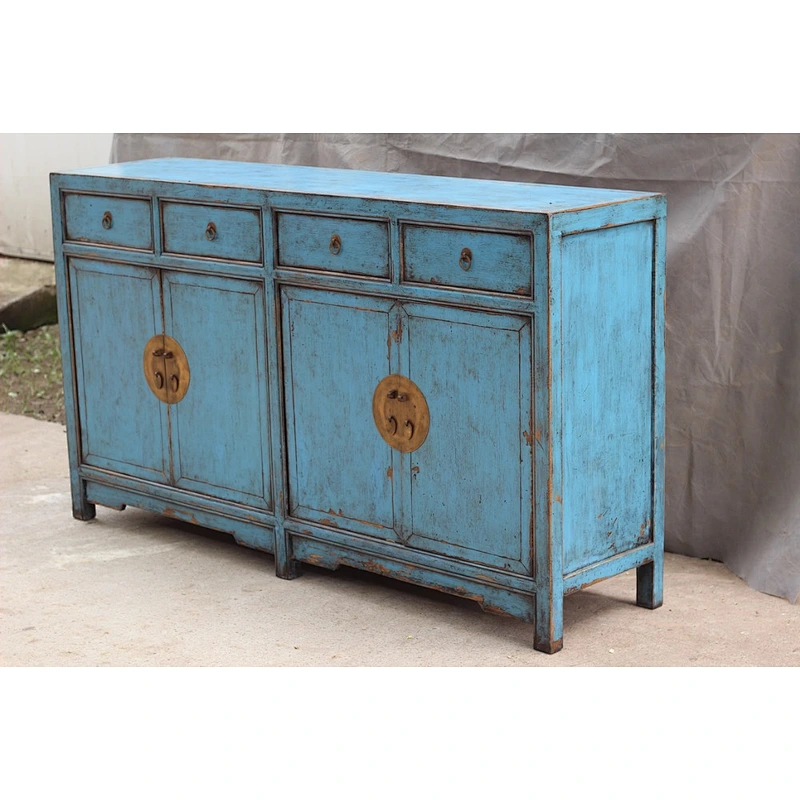 cheap chinese furniture Blue four door four drawer box antique cabinet living room furniture