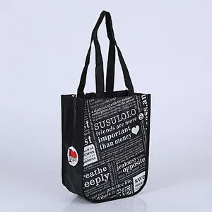 Black hand non-woven bag with handle for shopping wholesale