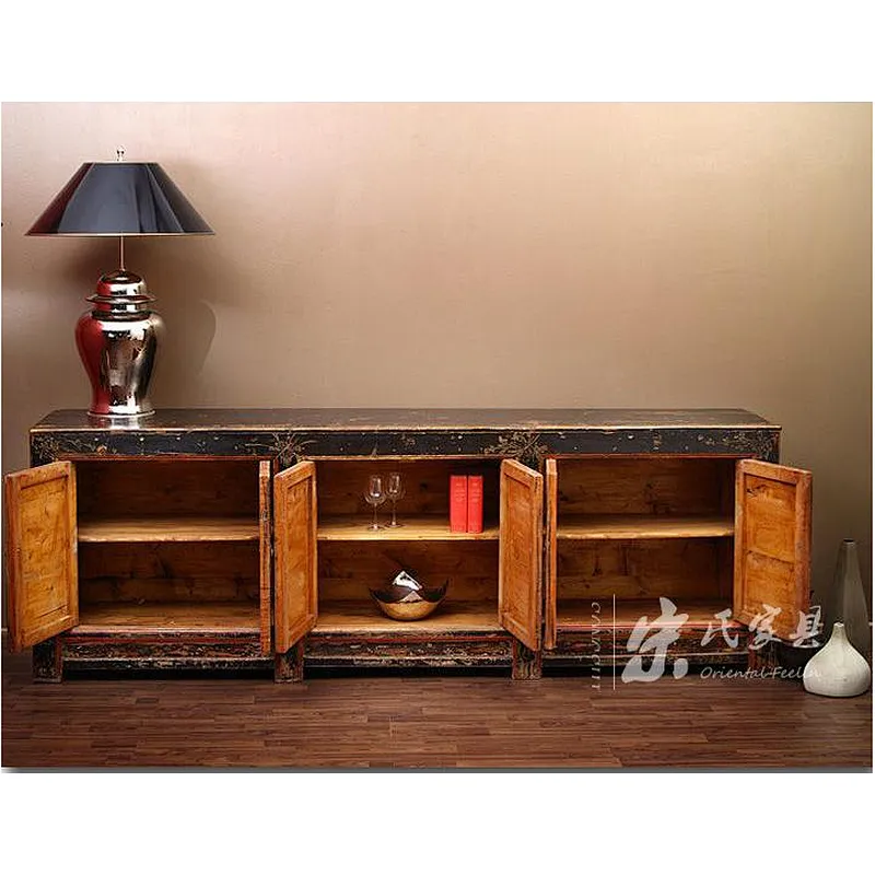 Traditional chinese furniture vintage furniture china antique black and purple furniture distress lacquered three door cabinet
