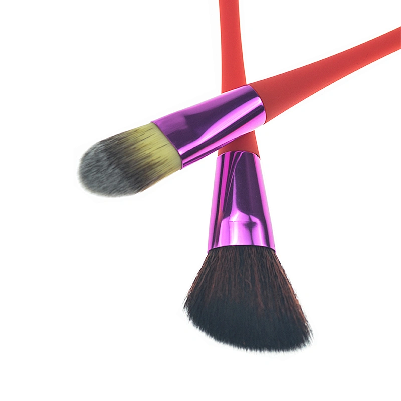 6pc makeup brush set with rubber plastic handle