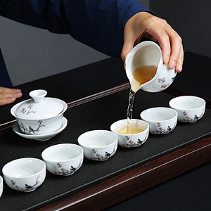 Chinese kungfu teapot combination rare elegant white ceramic cup