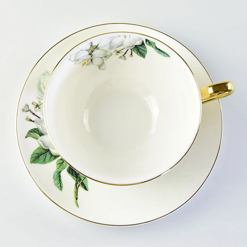 Hot-Sale Free Sample Fine Bone China  Ceramic Coffee Cup Saucer Spoon With Lovely Kapok Pattern