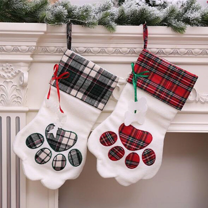 Wholesale Beautiful Decoration Christmas Stocking Adorable Dog's Paw Christmas Santa Claus Stocking Christmas Gift Pendant
