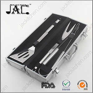 Hot Selling Stainless Steel BBQ Grill Tools Set with 3 Barbecue Accessories